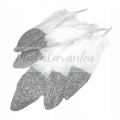 Pióra gęsi lotki Długie 15-20 cm BIAŁO SREBRNE Brokat