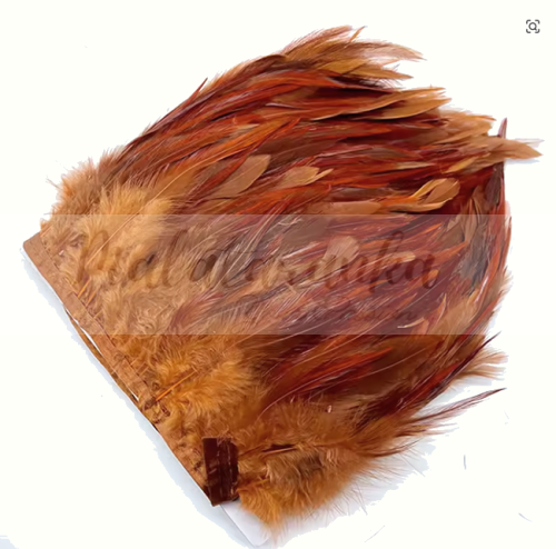 Pióra na taśmie kogut BRĄZOWY MIEDZIANY 1m taśma z piór