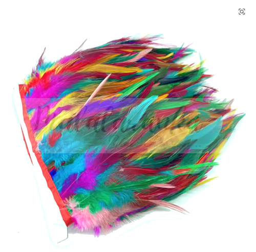 wielokolorowy.png  Pióra na taśmie kogut MIX KOLORÓW OMBRE 1m taśma z piór