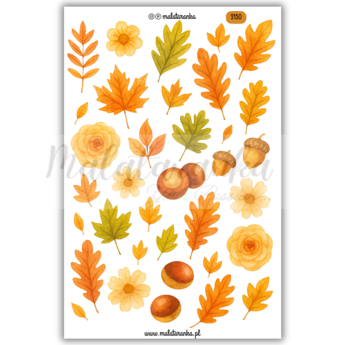Arkusz naklejek jesienne liscie kasztany journaling scrapbooking planner