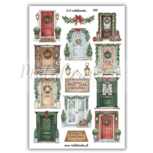 Naklejki świąteczne drzwi I Zimowe drzwi wejściowe, świąteczne dekoracje ścienne, plakaty, scrapbooking, naklejki, kartki, zaproszenia