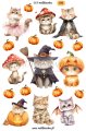 Naklejki Halloween, dynie, czarownice, magia, czarny kot, naklejki do planera jesiennego, dziennika, zaklęcia, duchy