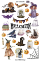 Naklejki Halloween, dynie, czarownice, magia, czarny kot, naklejki do planera jesiennego, dziennika, zaklęcia, duchy
