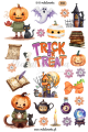 Naklejki Halloween, dynie, czarownice, magia, czarny kot, naklejki do planera jesiennego, dziennika, zaklęcia, duchy