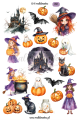 Naklejki Halloween, dynie, czarownice, magia, czarny kot, naklejki do planera jesiennego, dziennika, zaklęcia, duchy
