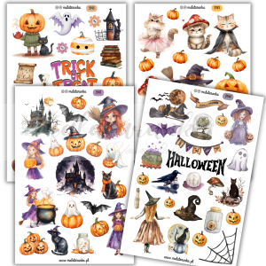 Naklejki Halloween, dynie, czarownice, magia, czarny kot, naklejki do planera jesiennego, dziennika, zaklęcia, duchy