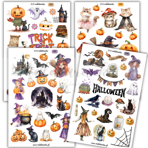 Naklejki Halloween, dynie, czarownice, magia, czarny kot, naklejki do planera jesiennego, dziennika, zaklęcia, duchy