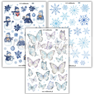 Naklejki zimowe Płatki śniegu Bałwany Motyle planner scrapbooking bujo 