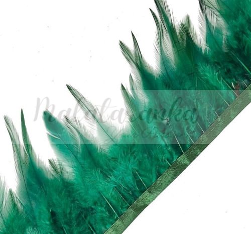 Pióra na taśmie kogut CIEMNO ZIELONE 1m taśma z piór