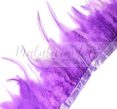 Pióra na taśmie kogut LAWENDOWE 1m taśma z piór