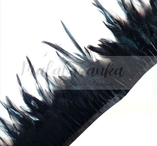 Pióra na taśmie kogut CZARNE 1m taśma z piór